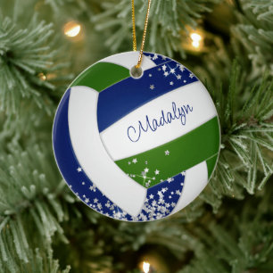Klein zilveren sterren Blauw Groen Volleybal Team  Keramisch Ornament