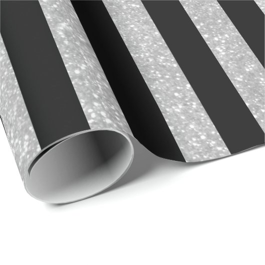 Klein zilverglitter zwart gestreept verpakkingspap cadeaupapier (Rol Hoek)