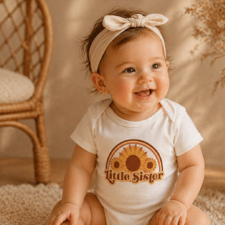Klein zusje baby romper retro zonnebloem regenboog