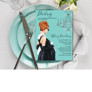 Klein zwart jurkje Blauwe glamour baby shower Kaart