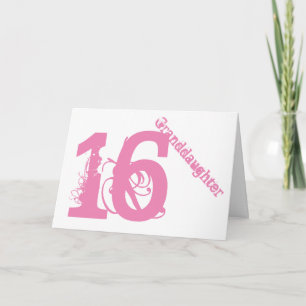 Kleindochter, 16de verjaardag, wit en roze kaart