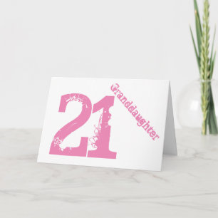 Kleindochter, 21ste verjaardag, wit en roze kaart