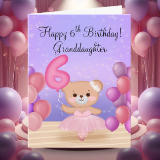Kleindochter 6e verjaardag Teddy Bear Ballerina Kaart