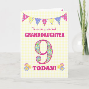 Kleindochter 9th Birthday Primroses Bunting Kaart