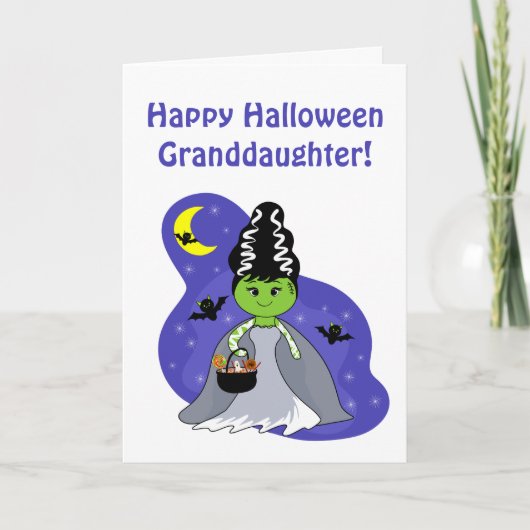 Kleindochter Bruid van Frankenstein Halloween Kaart (Voorkant)