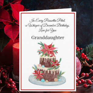 Kleindochter December Verjaardag Cake Poinsettias Kaart