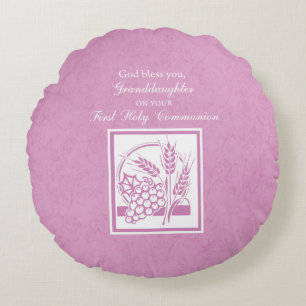 Kleindochter Eerste Communie, Roze Rond Kussen