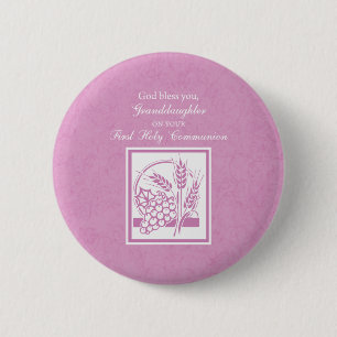 Kleindochter Eerste Communie, Roze Ronde Button 5,7 Cm