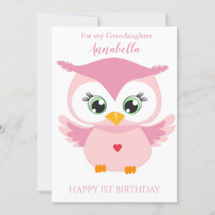 Kleindochter Eerste Verjaardag Schattige Roze Uil Kaart