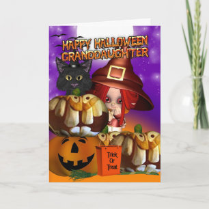 Kleindochter Halloween heks kat pompoen jack olie Kaart