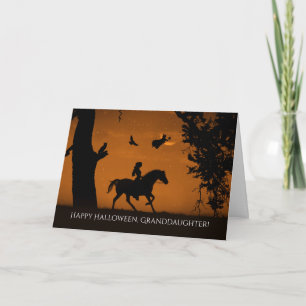Kleindochter Halloween met heks en paard Kaart