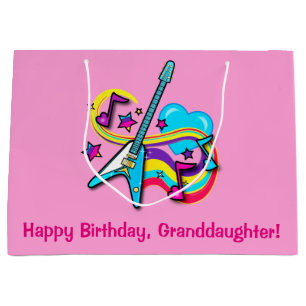 Kleindochter Happy Birthday Guitar, Hearts, Notes Large Cadeautasje