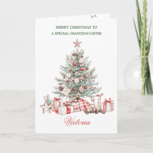 Kleindochter Kerstboom Cadeaus Feestdagen Kaart (Voorkant)