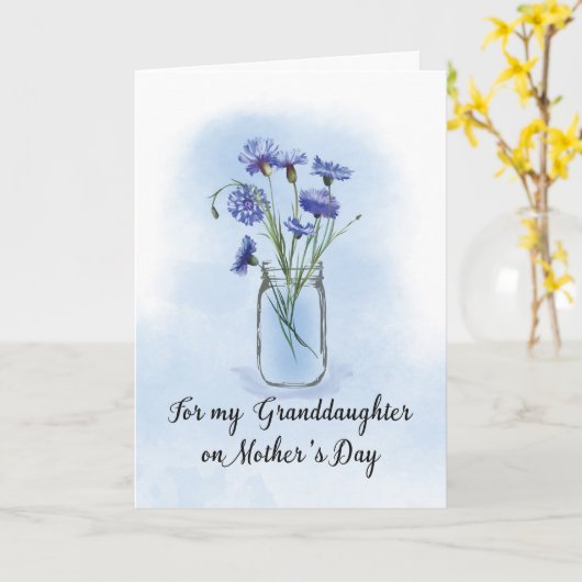 Kleindochter Moederdag Cornbloemen in Mason Jar Kaart (Gele Bloem)