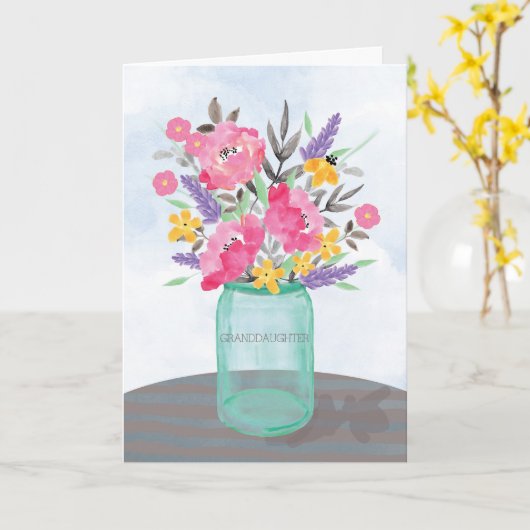 Kleindochter Moederdag Jar Vase met bloemen Kaart (Gele Bloem)