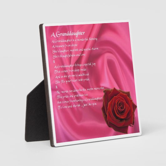 Kleindochter Poem Plaque - Roze zijde en Roos Fotoplaat (Voorkant)