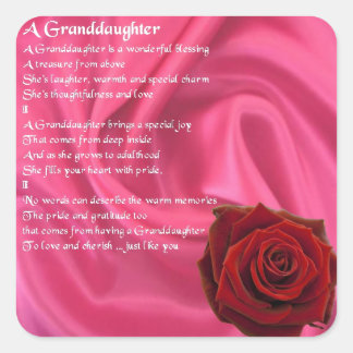 Kleindochter Poem - roze zijde en roos Vierkante Sticker