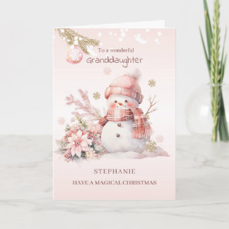 Kleindochter Roze Kerstmis Sneeuw Meisje Feestdagen Kaart