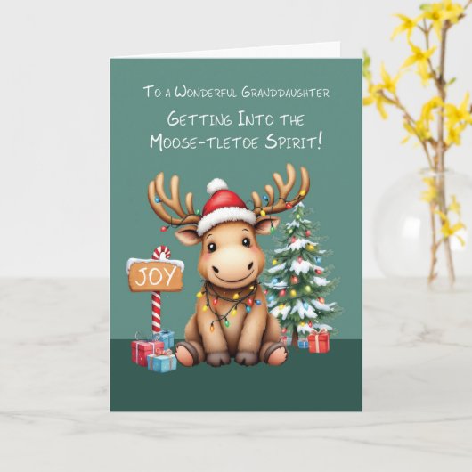 Kleindochter Schattig Funny Moose Kerst Kaart (Gele Bloem)