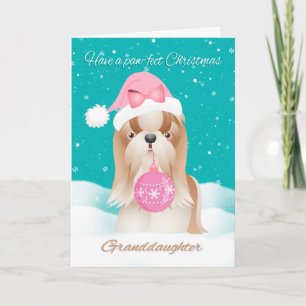 Kleindochter, Shih Tzu Dog met Schattigee Santa Ha Feestdagen Kaart