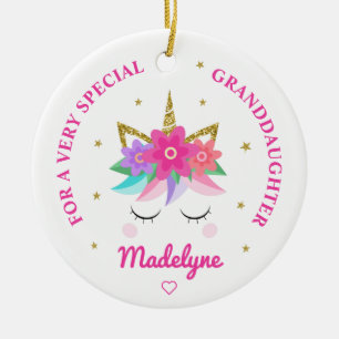 Kleindochter Unicorn roze bloemen gepersonaliseerd Keramisch Ornament