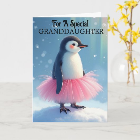 Kleindochter Verjaardag Schattigee Ballerina Pengu Kaart (Gele Bloem)