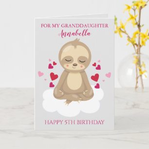 Kleindochter vijfde verjaardag Cute Roze Luiaard F Kaart