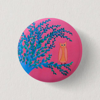 Kleine, 1¼ inch ronde Button, "Owl Tree" Button 3,2 Cm