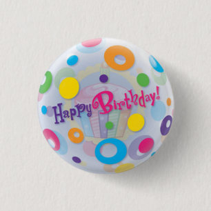 Kleine, 1¼-inch ronde Happy Birthday Button