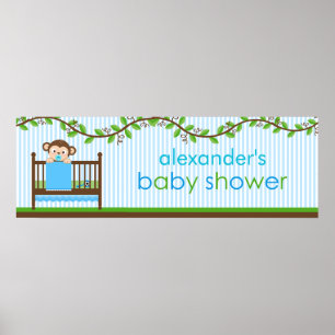 Kleine aap in een Wieg Baby shower banner Poster