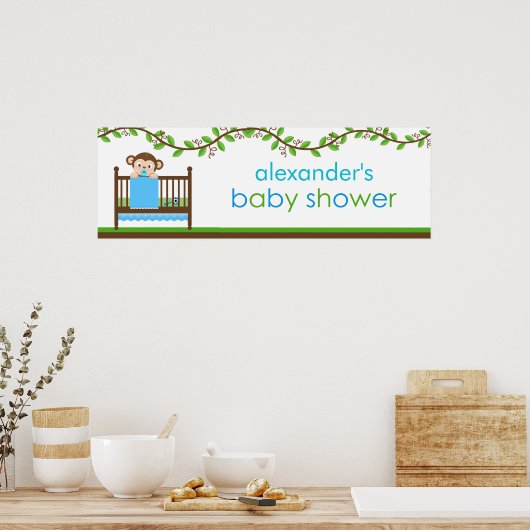 Kleine aap in een Wieg Baby shower banner Poster (Keuken)