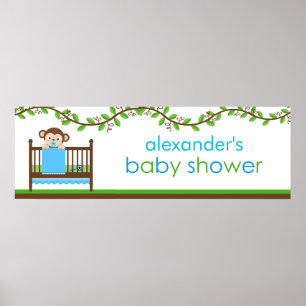 Kleine aap in een Wieg Baby shower banner Poster