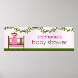 Kleine aap in een Wieg Girl Baby shower Banner Poster