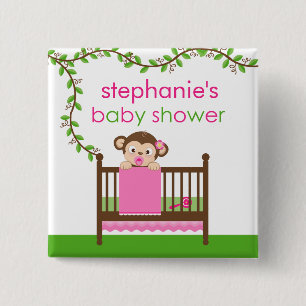 Kleine aap in een Wieg Girl Baby shower Button