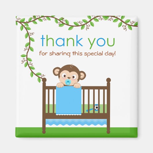 Kleine aap in een Wieg jongen Dank je Magnet Magneet (Voorkant)