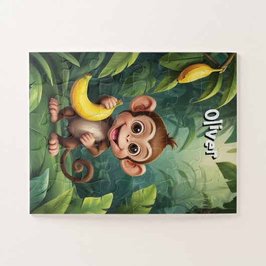 Kleine Aap met Banaan Gepersonaliseerd Legpuzzel (Horizontaal)