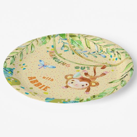 Kleine Aap Verjaardag Hanging Out Papieren Bordje (Gekanteld)