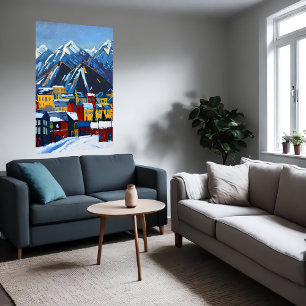 Kleine Amerikaanse stad in de berg AI Art. Poster