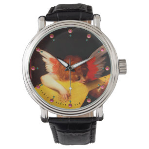 KLEINE ANGEL SPEELT LUTE Muziek die Cherub maakt Horloge