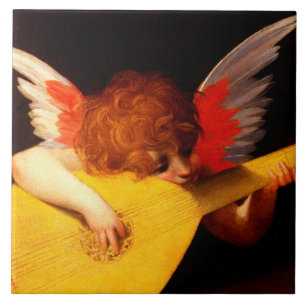 KLEINE ANGEL SPEELT LUTE Muziek die Cherub maakt Tegeltje