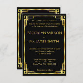 Kleine Art Deco zwarte en gouden trouwuitnodiginge Kaart (Voorkant / Achterkant)