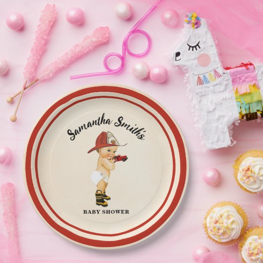 Kleine Baby Brandweerman Baby shower Papieren Bordje (Feest)