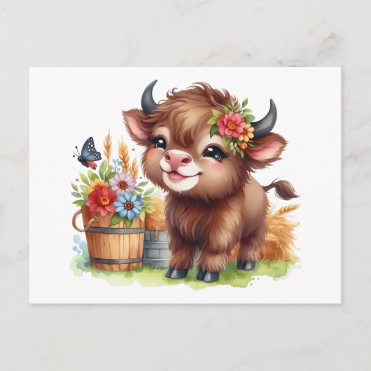  Kleine Baby Buffalo Waterverf Briefkaart (Voorkant)