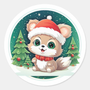 Kleine Baby Dier Xmas Magic Ronde Sticker
