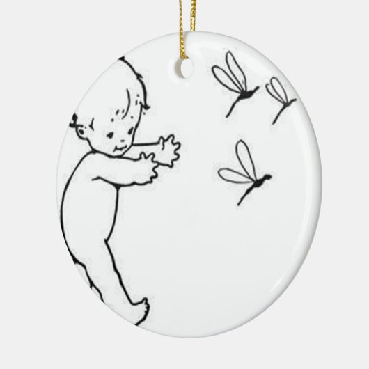 Kleine baby jasende libellen, schattig keramisch ornament (Links)