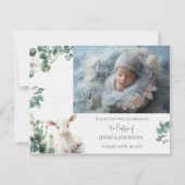 Kleine Baby Lamb en Eucalyptus doop Bedankkaart (Voorkant)