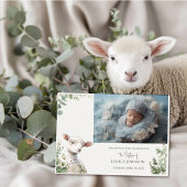 Kleine Baby Lamb en Eucalyptus doop Bedankkaart