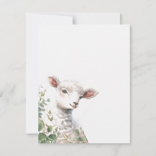 Kleine Baby Lamb en Eucalyptus doop Bedankkaart (Achterkant)