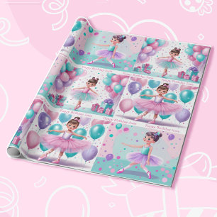 Kleine Ballerina met Bruin Haar Meisje Verjaardag Cadeaupapier