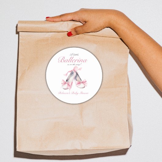 Kleine Ballerina Roze Bow Meisje Baby shower Ronde Sticker
